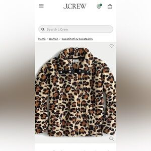 J crew Snap-collar sherpa sweatshirt in leopard. Size small